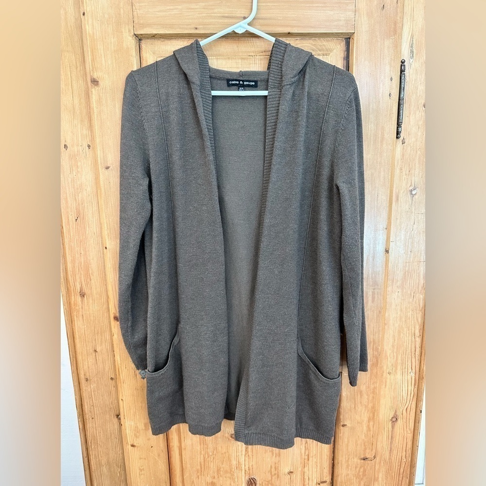 Cable & Gauge Open Front Cardigan Olive Green Size Medium